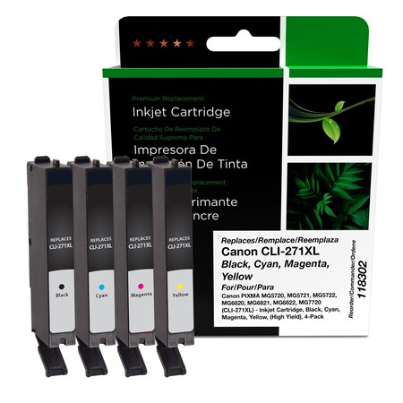 Cig Non-OEM New High Yield Black, Cyan, Magenta, Yellow Ink Cartridges for Canon CLI-271XL, 4PK 118302